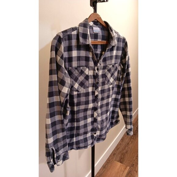 Large Columbia Button Up Plaid Long Sleeve Shirt Mens Gray Good Condition - Picture 1 of 12